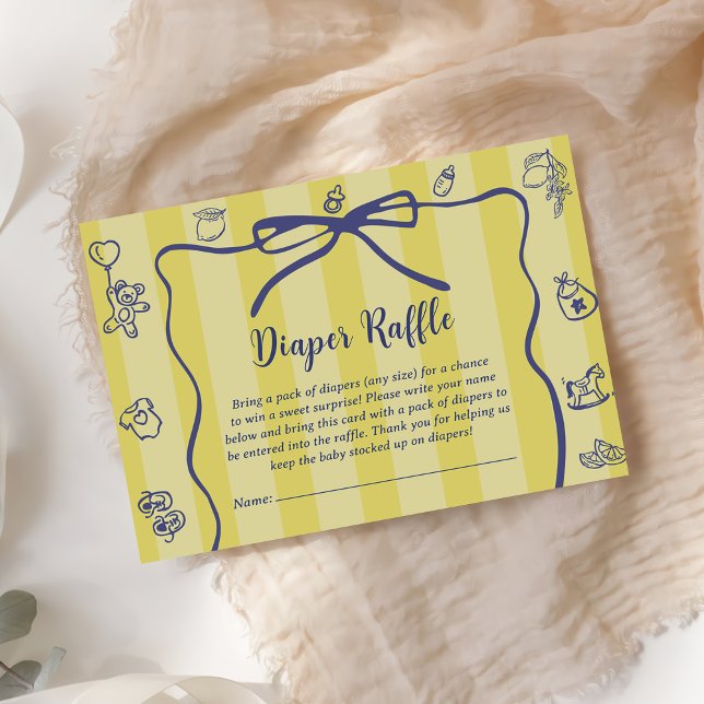 Carte D'accompagnement Jaune Retro Cute Diaper Raffle Lemons Baby shower (Créateur téléchargé)