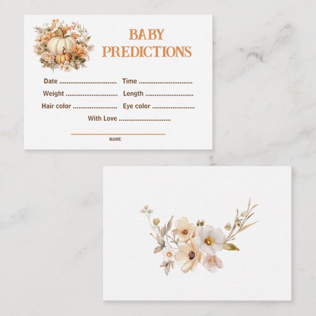 Carte D'accompagnement Jeu de Baby shower Citrouille prédictions (Devant / Derrière)