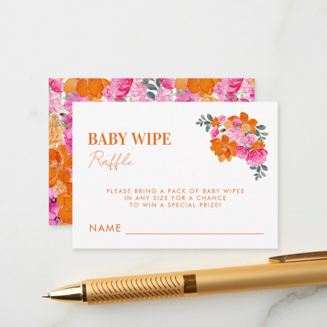 Carte D'accompagnement Jeu de Baby shower de balai rose orange pour bébé (Devant/Arrière en situation)