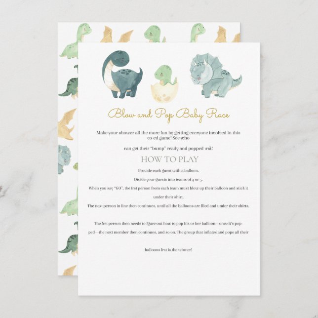 Carte D'accompagnement Jeu de Baby shower Dinosaur aquarelle (Devant / Derrière)