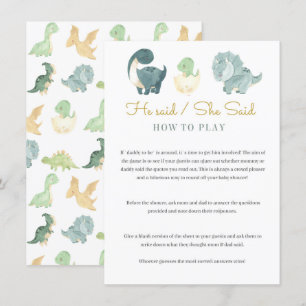 Carte D'accompagnement Jeu de Baby shower Dinosaur aquarelle