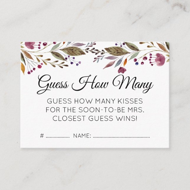 Carte D'accompagnement Jeu de Baby Shower Floral Guess How Many Kisses (Devant)