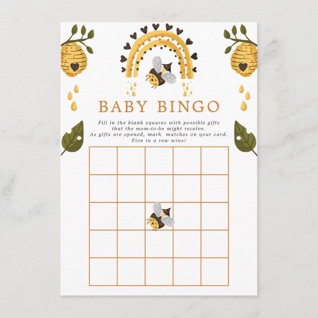 Carte D'accompagnement Jeu de bingo Baby Shower Bourdon en nid d'abeille (Devant)