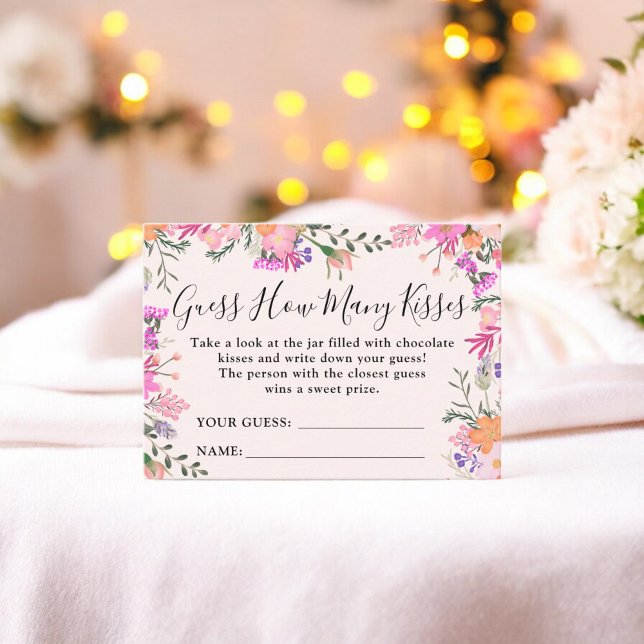 Carte D'accompagnement Jeu de devinette de bisous pour enterrement de vie (Floral Guess How Many Kisses Bridal Shower Game Enclosure Card)