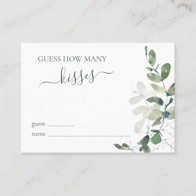 Carte D'accompagnement Jeu de devinette pour Baby Shower au thème Eucalyp (Devant)