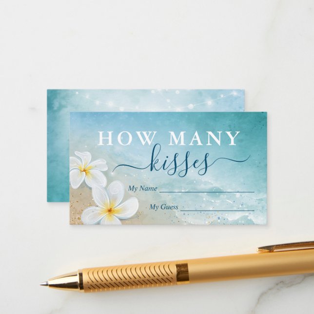 Carte D'accompagnement Jeu de mariage Aquarelle Beach Combien de baisers (Devant/Arrière en situation)