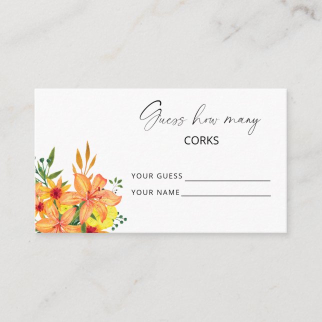 Carte D'accompagnement Jeu de mariage floral devinez combien de bouchons (Devant)