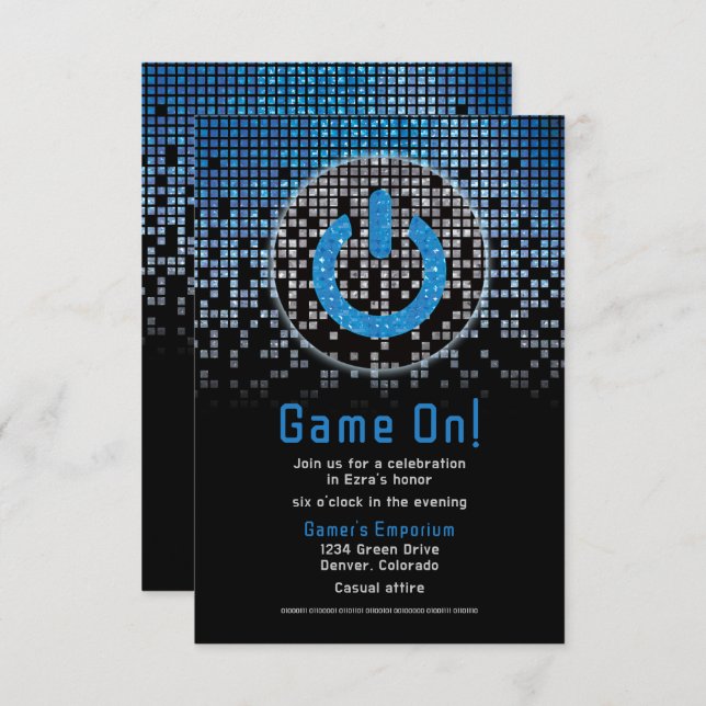 Carte D'accompagnement Jeu vidéo noir bleu Gamer Bar Mitzvah (Devant / Derrière)