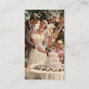 Carte D'accompagnement Jeunes mariés de mariage vintage coupent le gâteau
