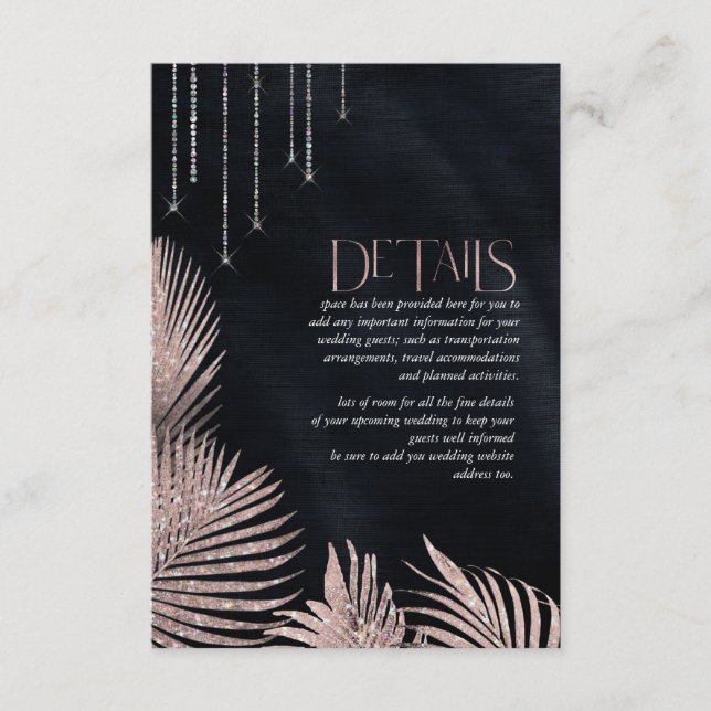 Carte D'accompagnement Jewel Palm Leaf Détails du Mariage Rose Gold ID830 (Devant)