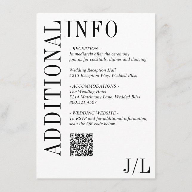 Carte D'accompagnement Jocelyn Mariage moderne noir et blanc (Devant)