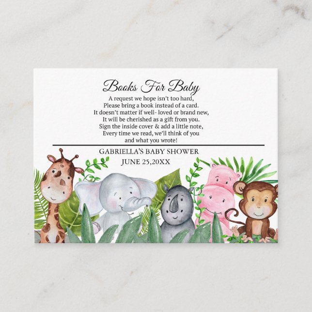 Carte D'accompagnement Joli Baby shower Animaux Jungle Livre Pour Bébé (Devant)