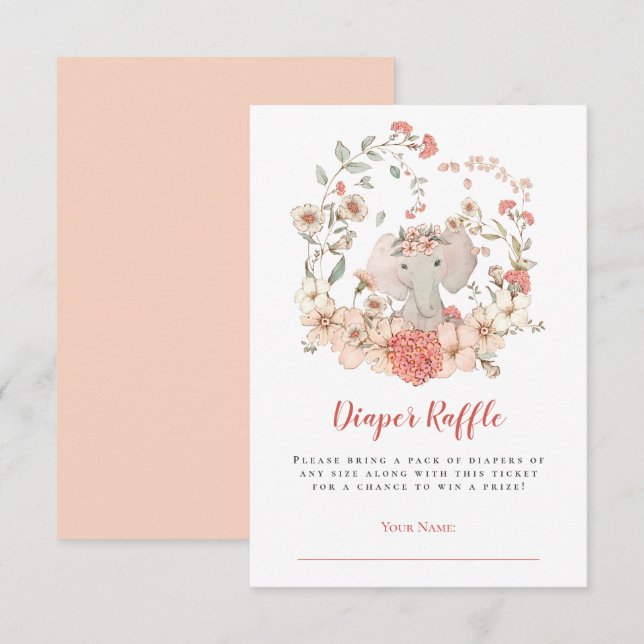 Carte D'accompagnement Joli Baby shower de chair à gaufre Eléphant (Devant / Derrière)