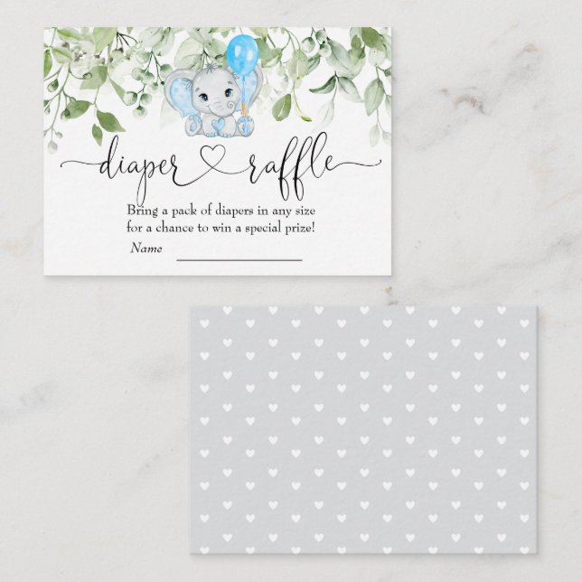 Carte D'accompagnement Joli Baby shower éléphant Petit Papier Raffle (Devant / Derrière)