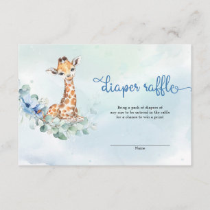 Carte D'accompagnement Joli bébé girafe fleurs bleues eucalyptus