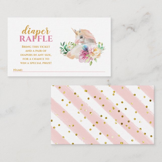 Carte D'accompagnement Joli Bébé Unicorn Déchets Raffle Boîtier de billet (Devant / Derrière)