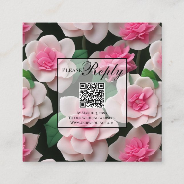Carte D'accompagnement Joli boho rose floral vert code QR (Devant)
