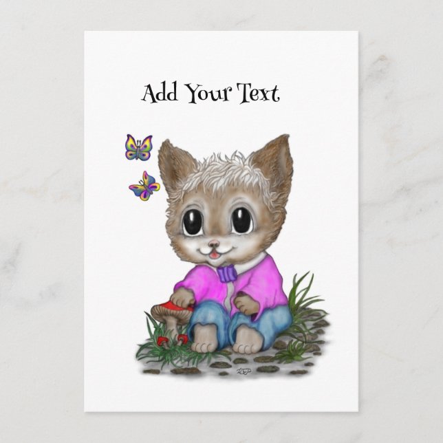 Carte D'accompagnement Joli Chat Chaton et Papillon (Devant)