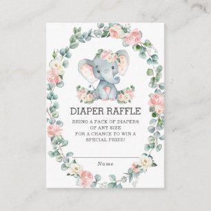 Carte D'accompagnement Joli Elephant rose Floral Vert Déchets Raffle