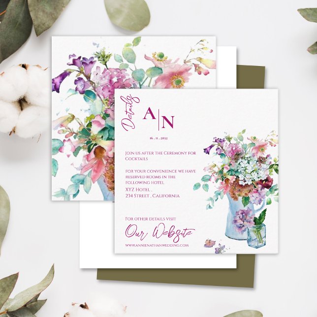 Carte D'accompagnement Joli Jardin Floral Rose Rustique Détails de mariag (Pretty Rustic Pink Floral Garden Wedding Details Enclosure Card)