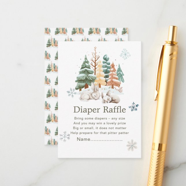 Carte D'accompagnement Joli Lapins d'hiver Baby shower Déchets Raffin (Devant/Arrière en situation)