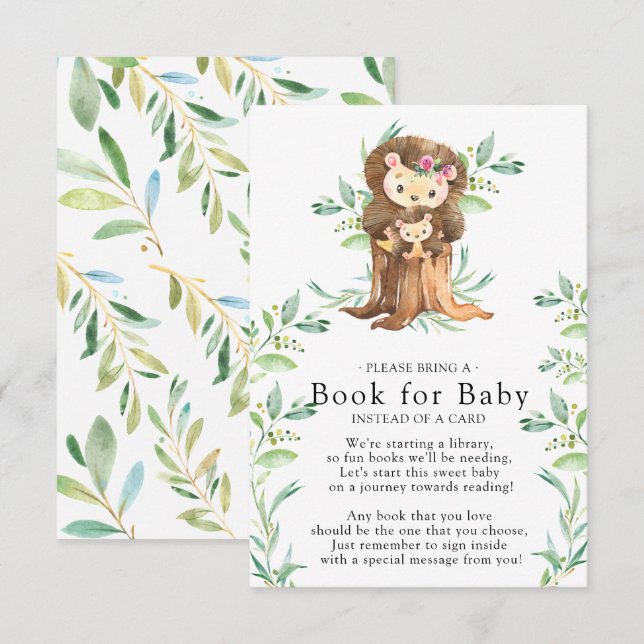 Carte D'accompagnement Joli livre de Baby shower de hérisson pour la cart (Devant / Derrière)