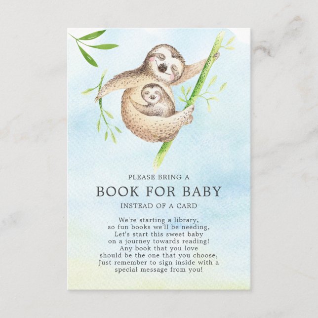 Carte D'accompagnement Joli livre de Baby shower Sloth pour bébé (Devant)