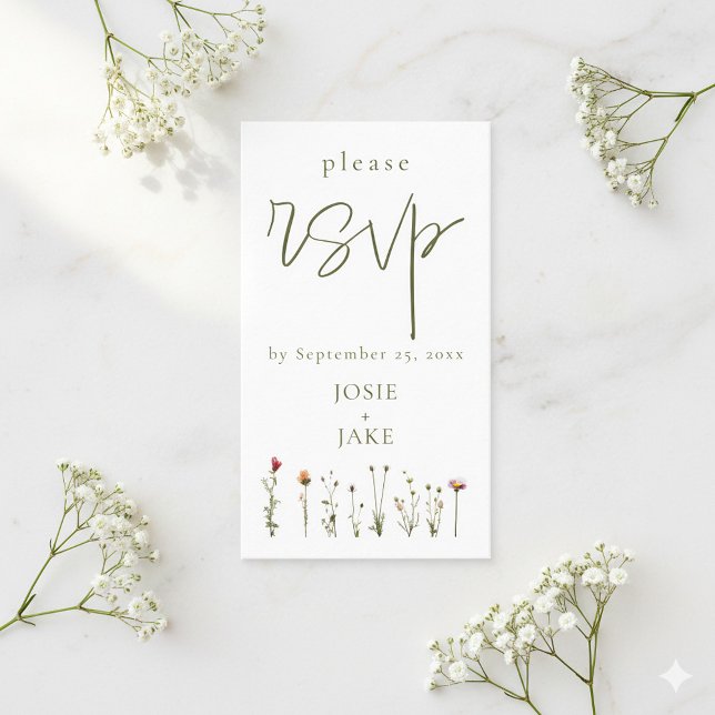 Carte D'accompagnement Joli mariage fleur sauvage rsvp (Delicate wildflowers rsvp wedding enclosure card.)