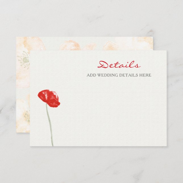 Carte D'accompagnement Joli mariage fleuri Red Poppies (Devant / Derrière)