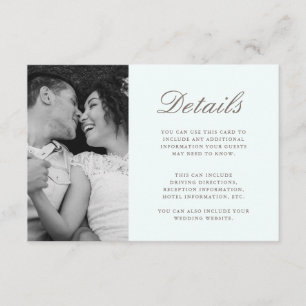 Carte D'accompagnement Joli Mariage vert Détails de l'invité Photo