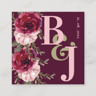 Carte D'accompagnement Joli Monogramme Bourgogne Blush rose Mariage Flora