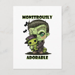 Carte D'accompagnement Joli monstre de Frankenstein avec peluche