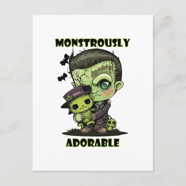 Carte D'accompagnement Joli monstre de Frankenstein avec peluche (Devant)