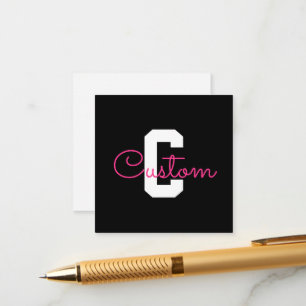 Carte D'accompagnement Joli nom et monogramme Noir Blanc et Rose