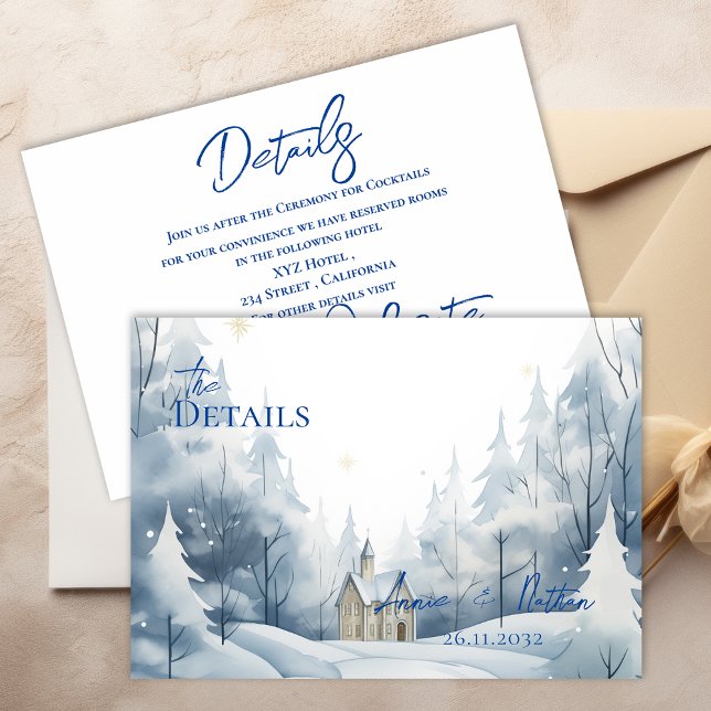 Carte D'accompagnement Joli Paysage enneigé Détails de mariage d'hiver (Pretty Snowy Landscape Winter Wedding Details Enclosure Card)