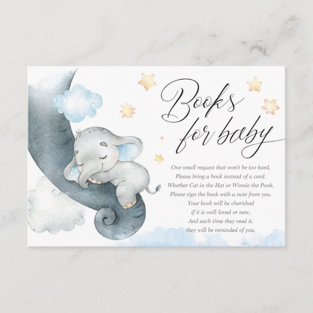 Carte D'accompagnement Joli petit éléphant garçon livres de baby shower p (Devant)