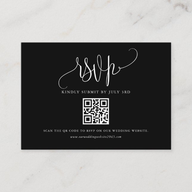 Carte D'accompagnement Joli script de calligraphie noir QR Code RSVP (Devant)