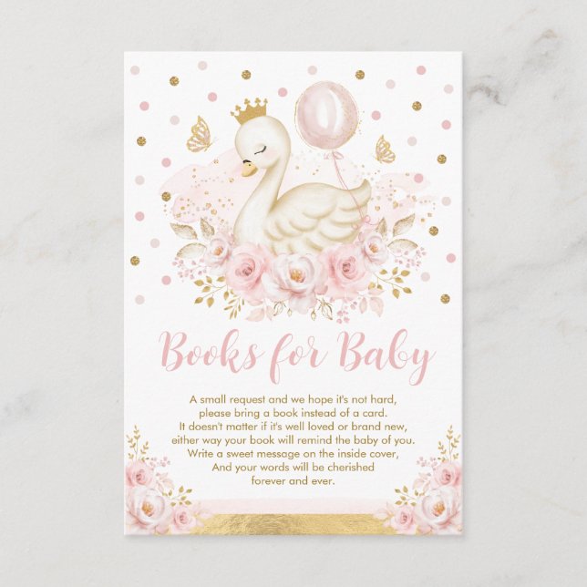 Carte D'accompagnement Joli Swan Princess Pink Gold Livres pour Baby Girl (Devant)