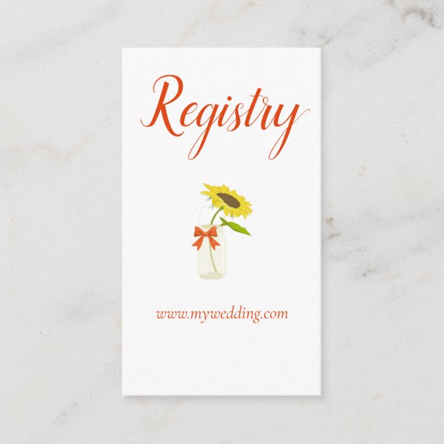 Carte D'accompagnement Joli tournesol dans le registre mariage de bocal d (Devant)