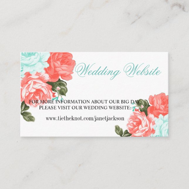 Carte D'accompagnement Joli Turquoise, Coral Mariage Flower- Mariage site (Devant)