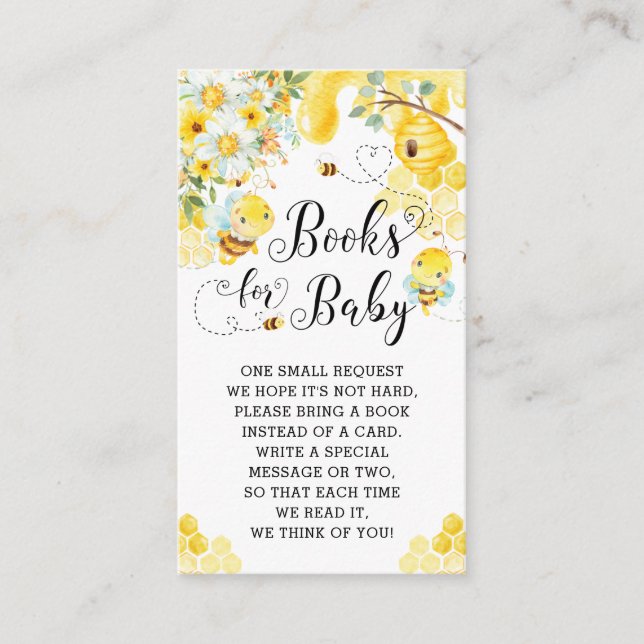 Carte D'accompagnement Jolie abeilles Jaune Baby shower floral Livres pou (Devant)