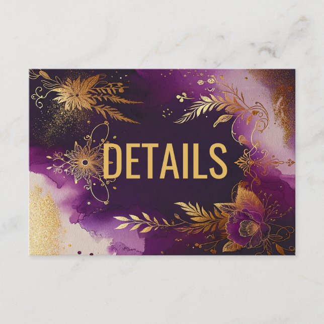 Carte D'accompagnement Jolie aquarelle violet et or Mariage Floral (Devant)