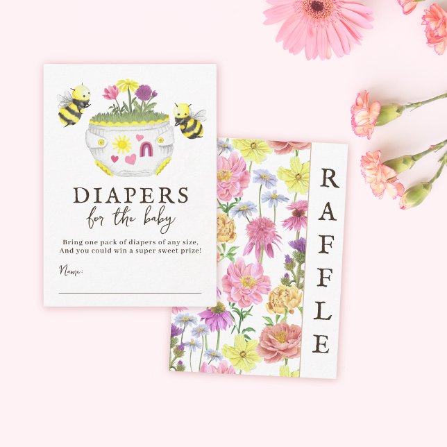 Carte D'accompagnement Jolie bee et Baby shower Fleur sauvage Déchets Raf (Diaper raffle wild flower baby shower enclosure cards)