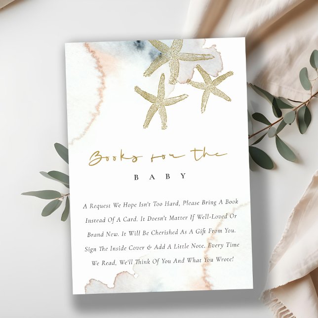 Carte D'accompagnement Jolie étoile de mer dorée bleue Présentoir Baby Sh (Créateur téléchargé)