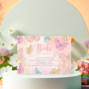 Carte D'accompagnement Jolie fille rose un petit papillon apporter un liv