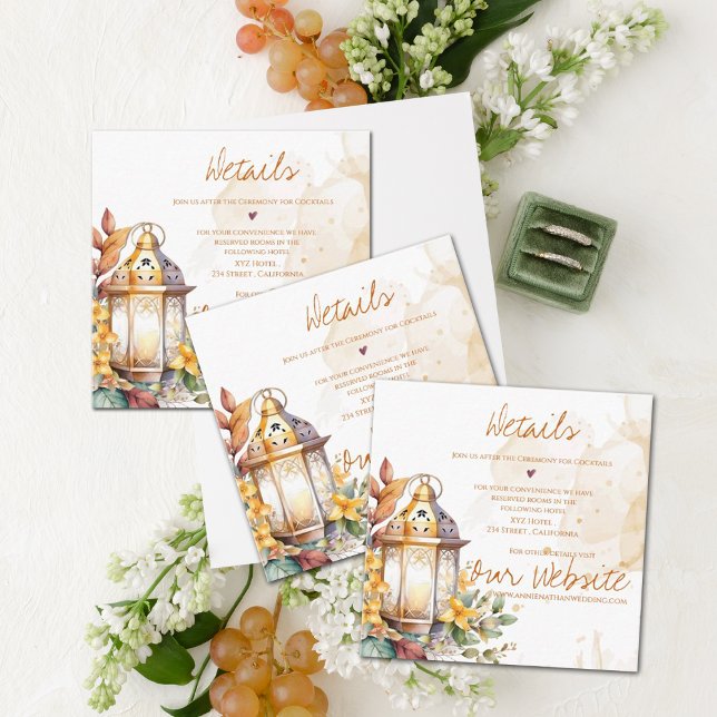 Carte D'accompagnement Jolie lanterne Jaune Floral Détails du Mariage de  (Pretty Lantern Yellow Floral Fall Wedding Details Enclosure Card)