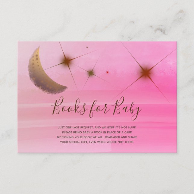 Carte D'accompagnement Jolie lune d'or étoiles rose bébé douche (Devant)