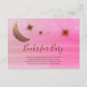 Carte D'accompagnement Jolie lune d'or étoiles rose bébé douche
