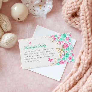 Carte D'accompagnement Jolie rose rose florale ruban doré Baby shower