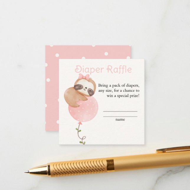 Carte D'accompagnement Jolie Sloth Baby Girl Baby shower Déchets Raffle (Devant/Arrière en situation)
